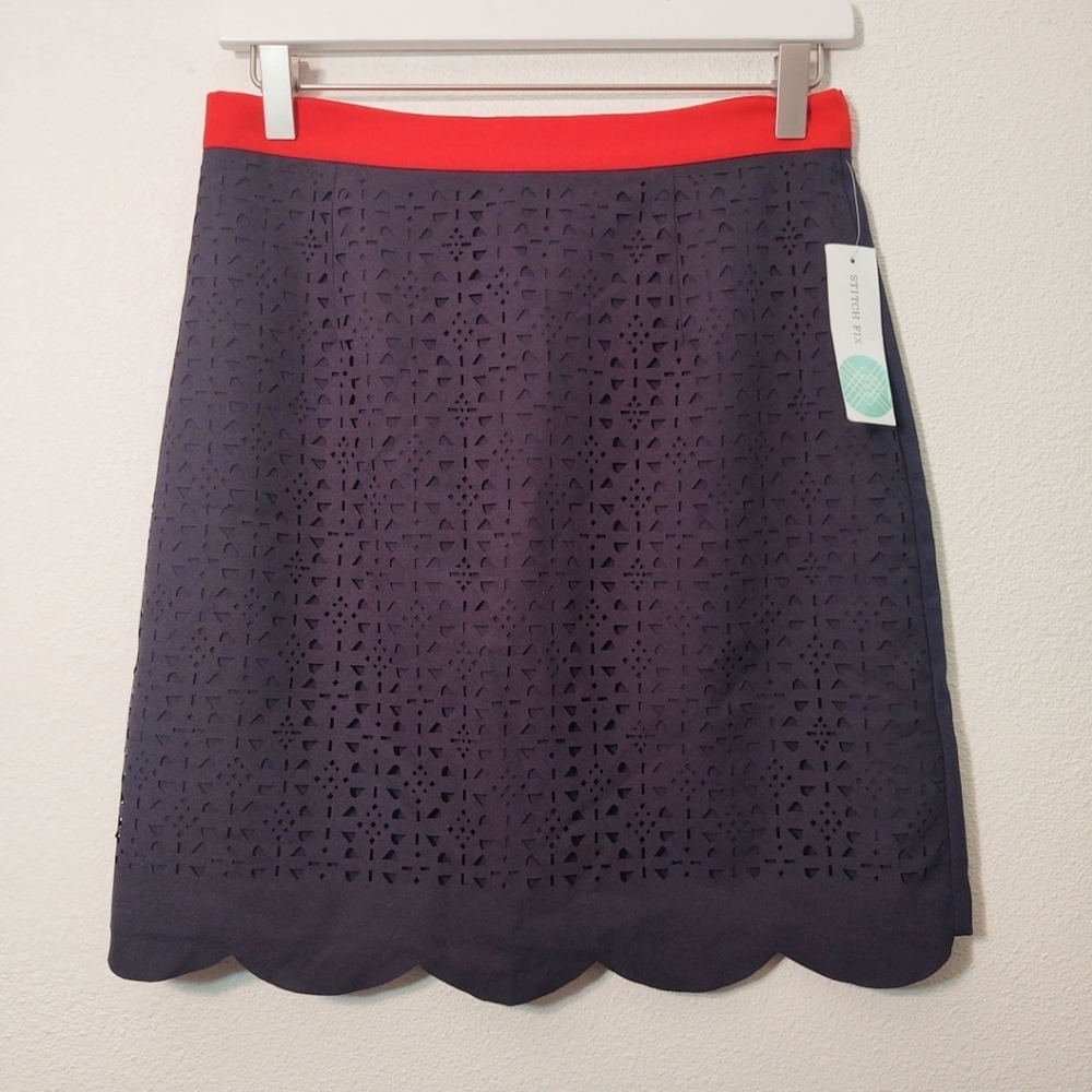 Stitch Fix Pixley Laser Cut Navy Blue Skirt NEW S